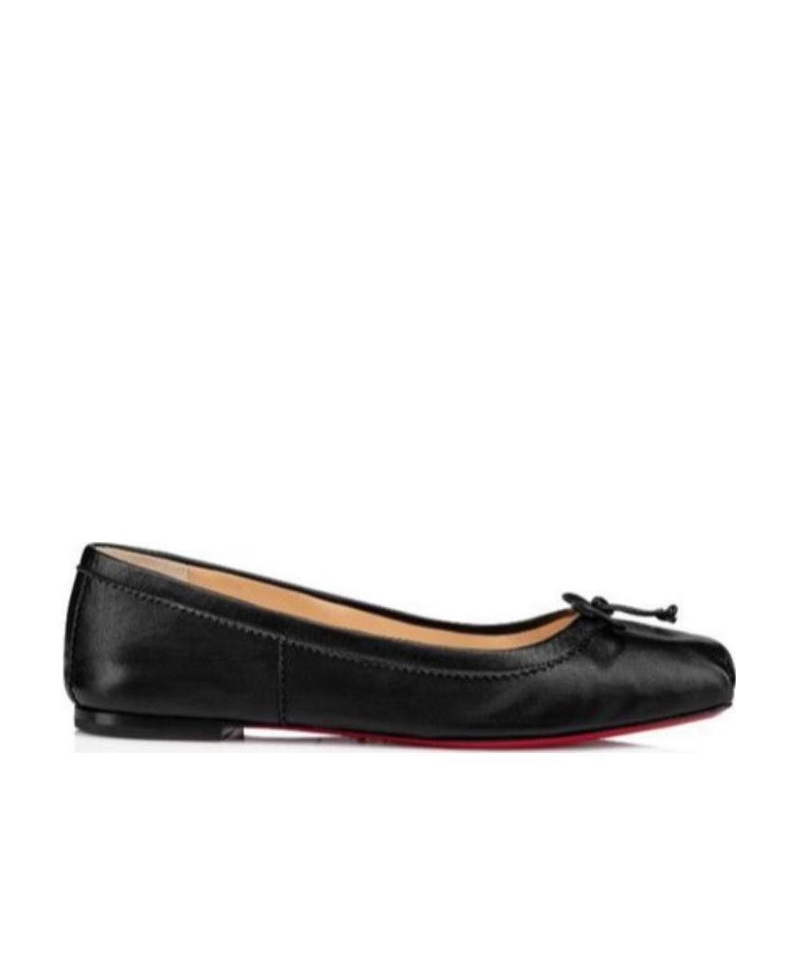 Christian Louboutin Mamadrague Napa Bow Red Sole Ballerina Flats In Black