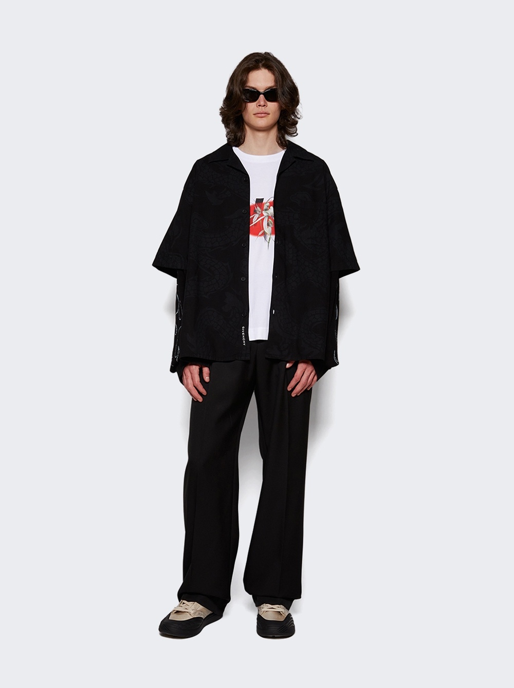 Givenchy Cotton Shirt With Pockets And Graphic Print In Black