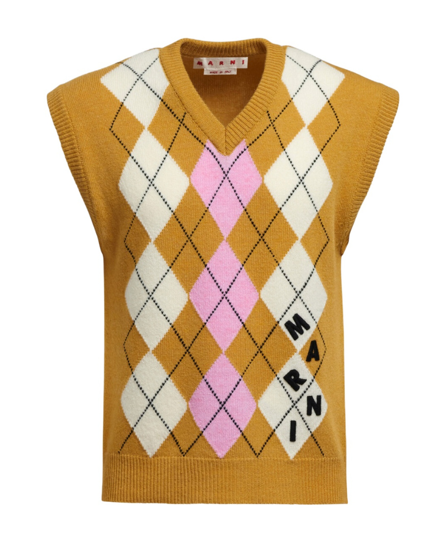 Marni Argyle Check Knitted Vest In Brown