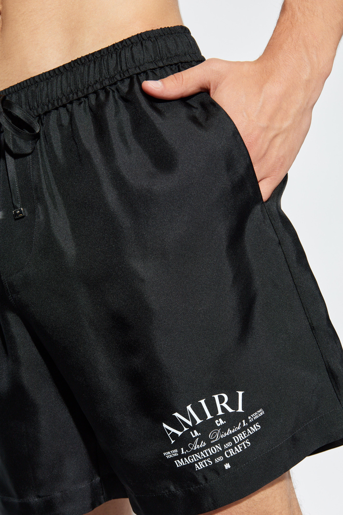Amiri Logo-print Silk Shorts In Black
