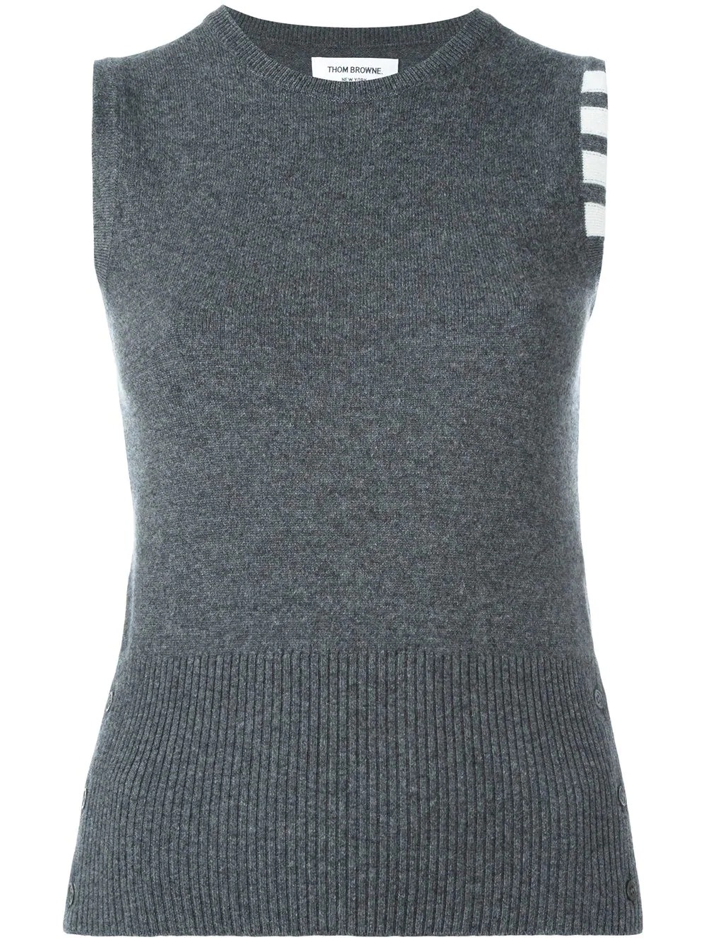 Thom Browne Sleeveless Crew Neck Shell Top With 4-bar Stripe In Medium Grey Cashmere