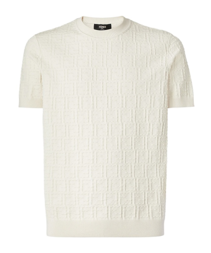Fendi Men White Crewneck T-shirt With All-over Ff Logo Embroidery In Cotton Man In White