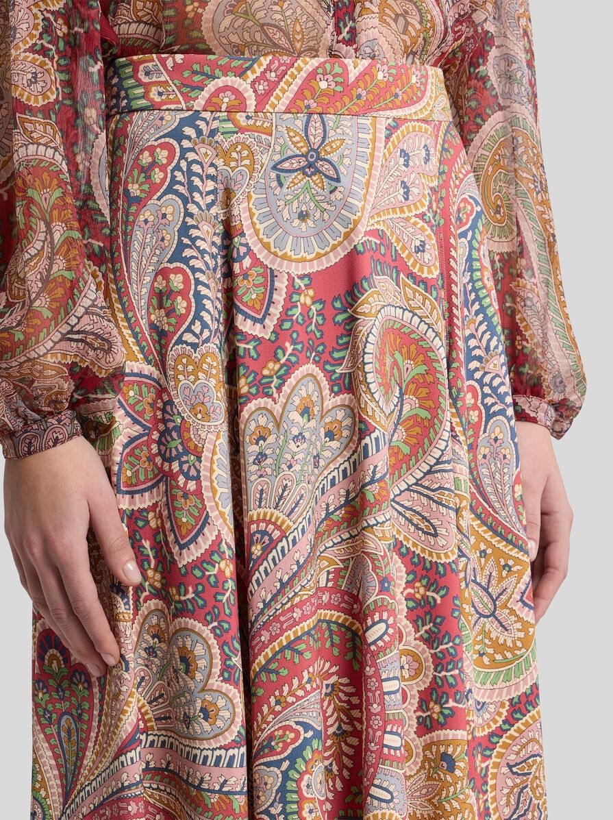 Etro Paisley Midi Skirt In Envers Satin In Brown
