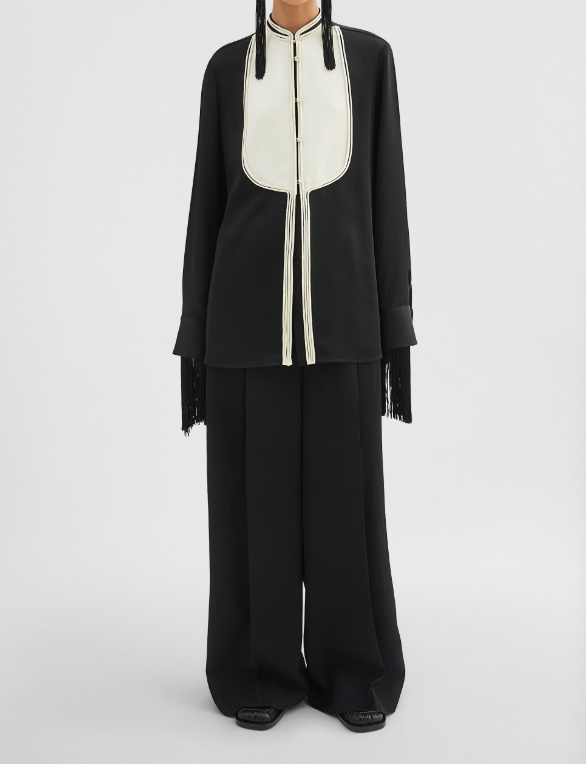 Jil Sander Oversized Two-tone Piped Crepe Shirt In Black