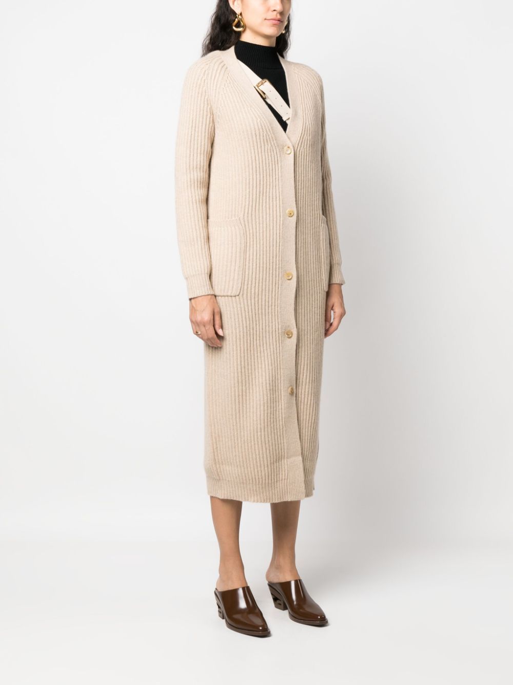 Shop Max Mara Ribbed-knit Wool-cashmere Cardi-coat In Nude