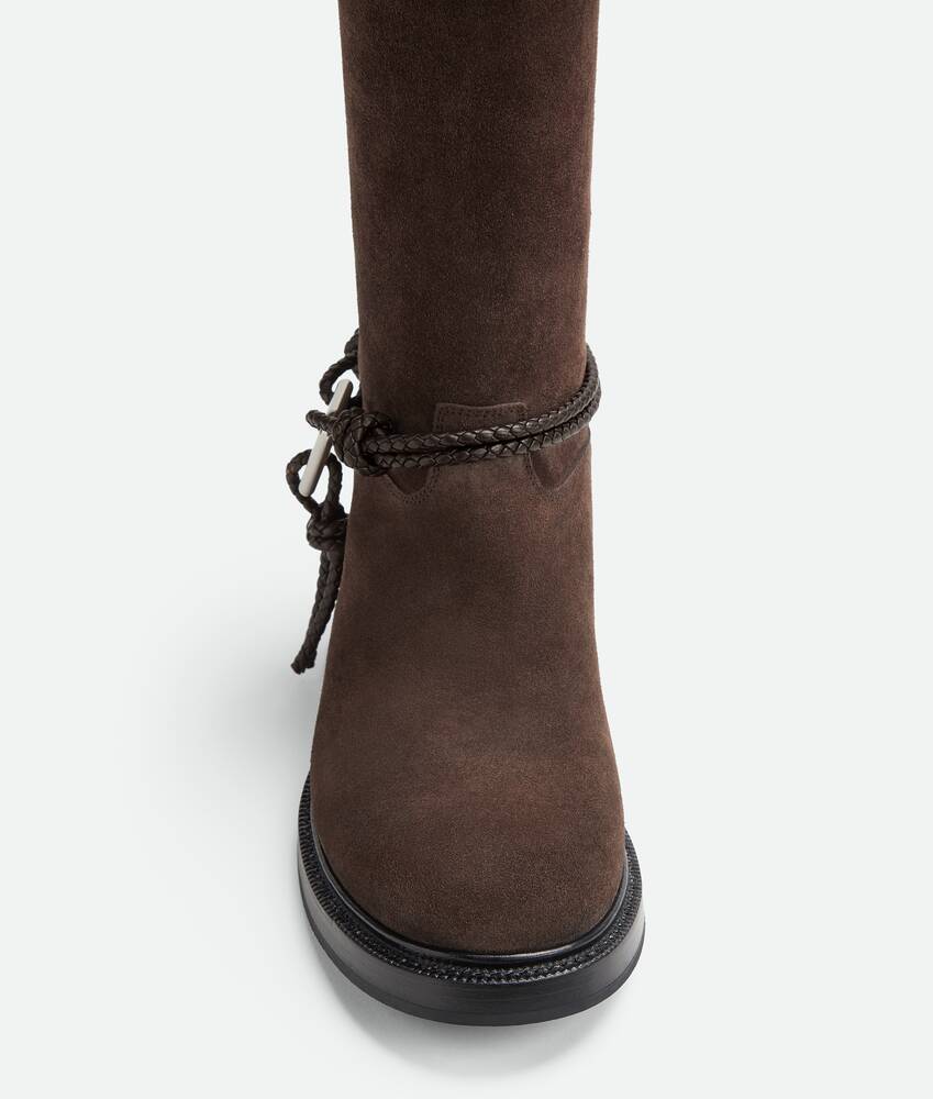 Bottega Veneta James Intrecciato Leather-trimmed Suede Knee Boots In Brown