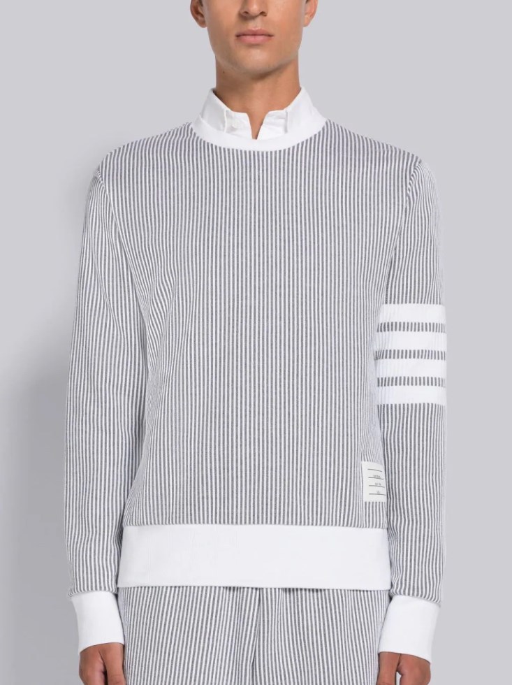 THOM BROWNE 4-BAR STRIPE SEERSUCKER SWEATSHIRT