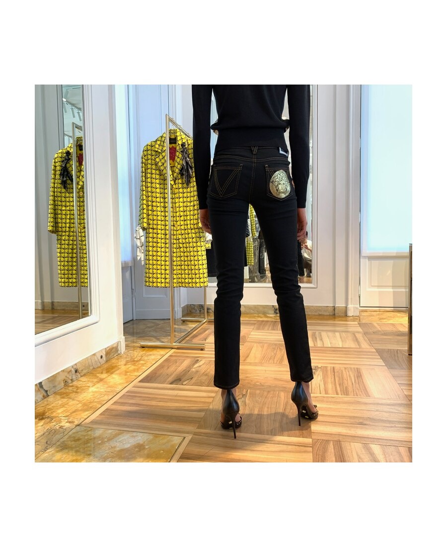 Versace Medusa Motif Skinny Jeans In Black