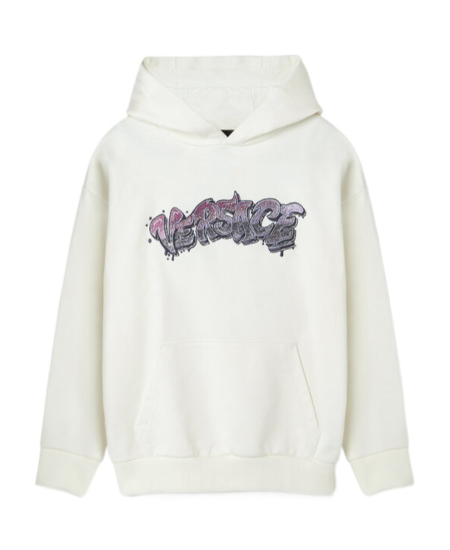 Versace Long-sleeved Hooded Sweater In White