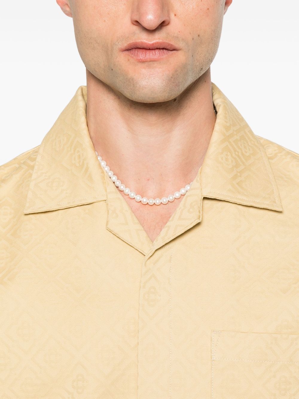 Casablanca Mens Beige Cuban-collar Monogram Cotton Shirt Xl In Nude