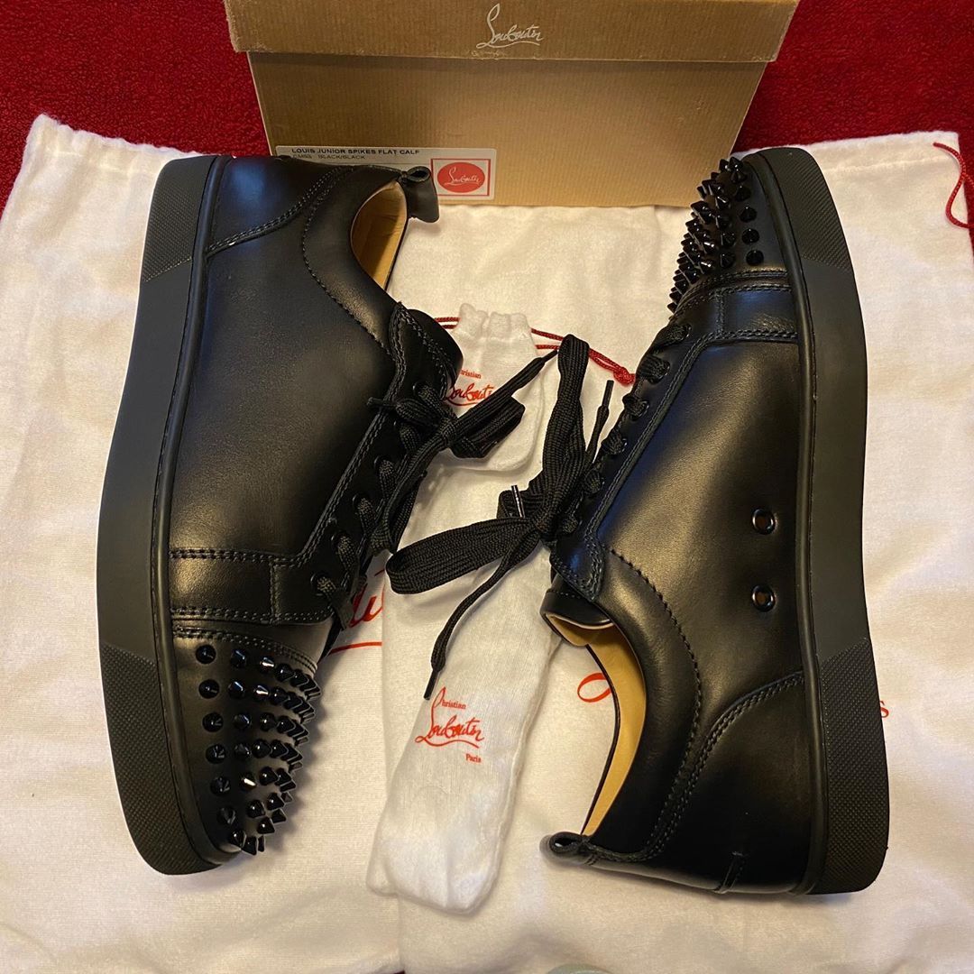 Christian Louboutin Louis Junior Spikes Cap-toe Leather Sneakers In Black
