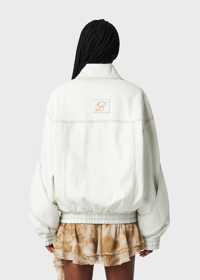 Blumarine Denim Bomber Jacket In White
