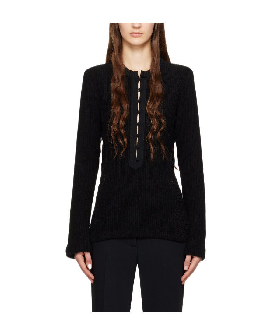 Shop Chloé Flared-sleeve Ribbed-knit Top In Black