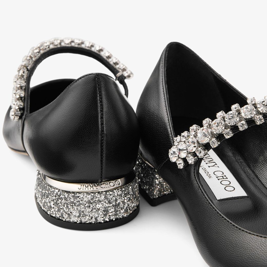 Jimmy Choo Nappa Leather Bing Ballerinas With Embellished Strap In Black