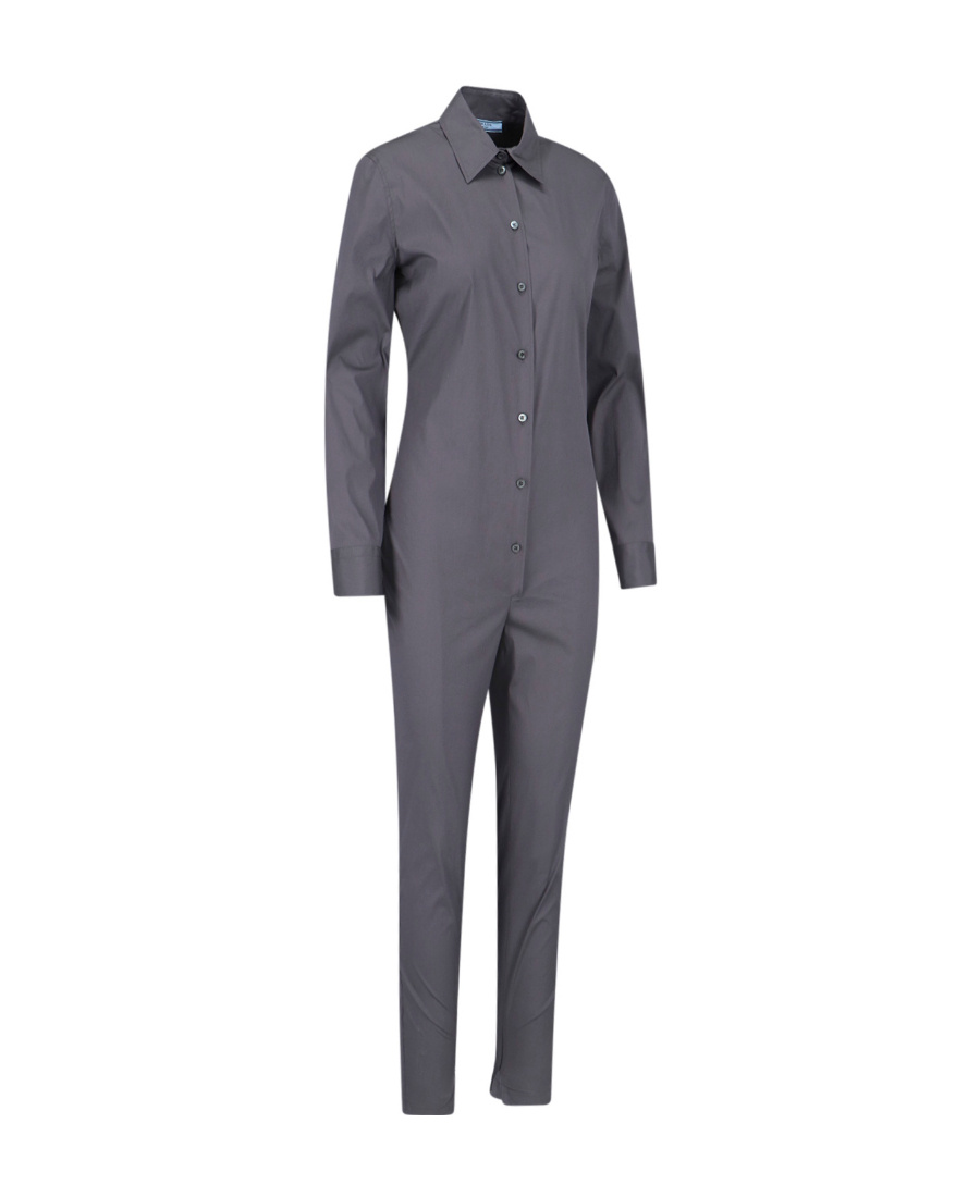 Prada Collared Long-sleeve Skinny-leg Jumpsuit In Gray