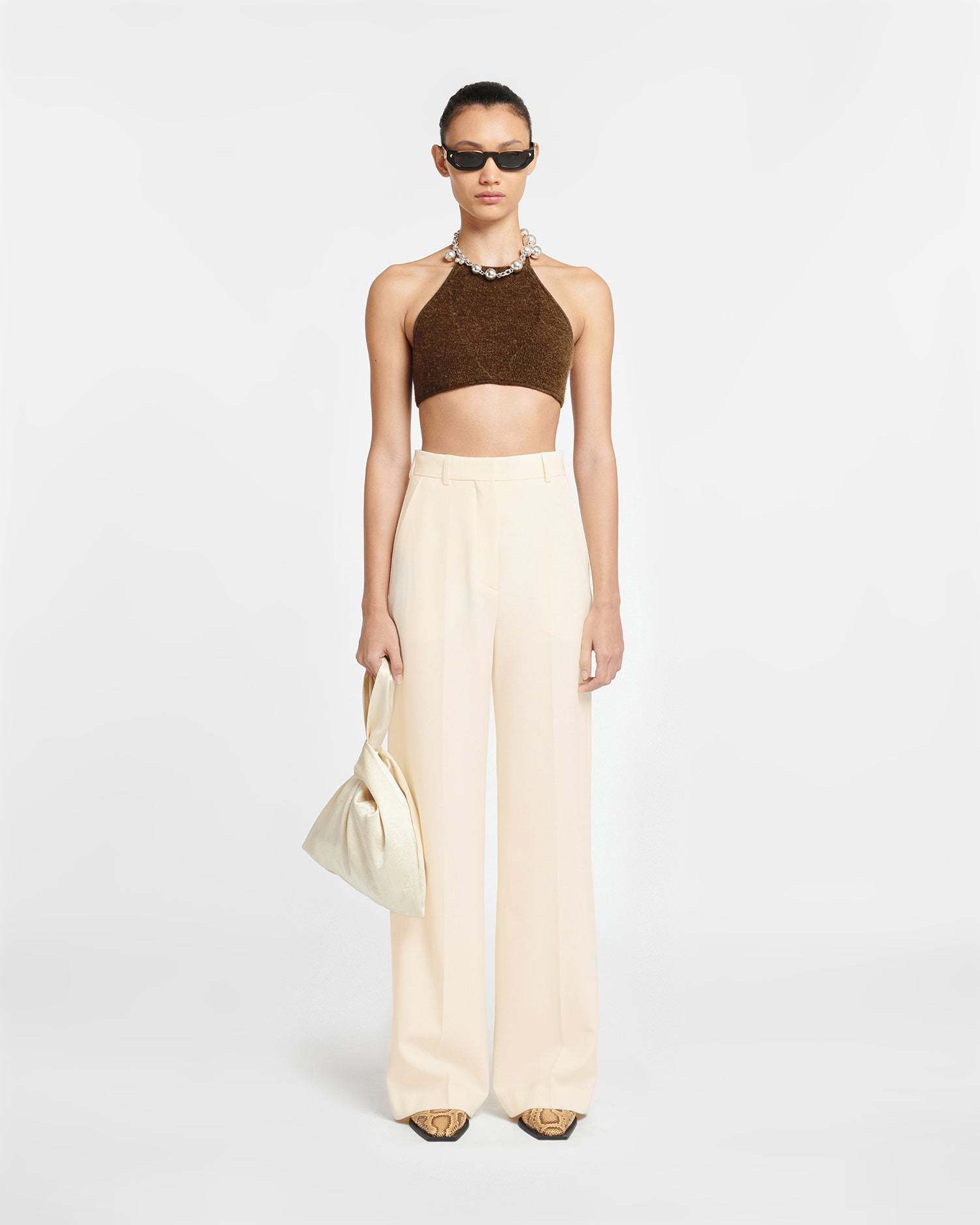 Nanushka Lanai High-waist Wide-leg Trousers In White