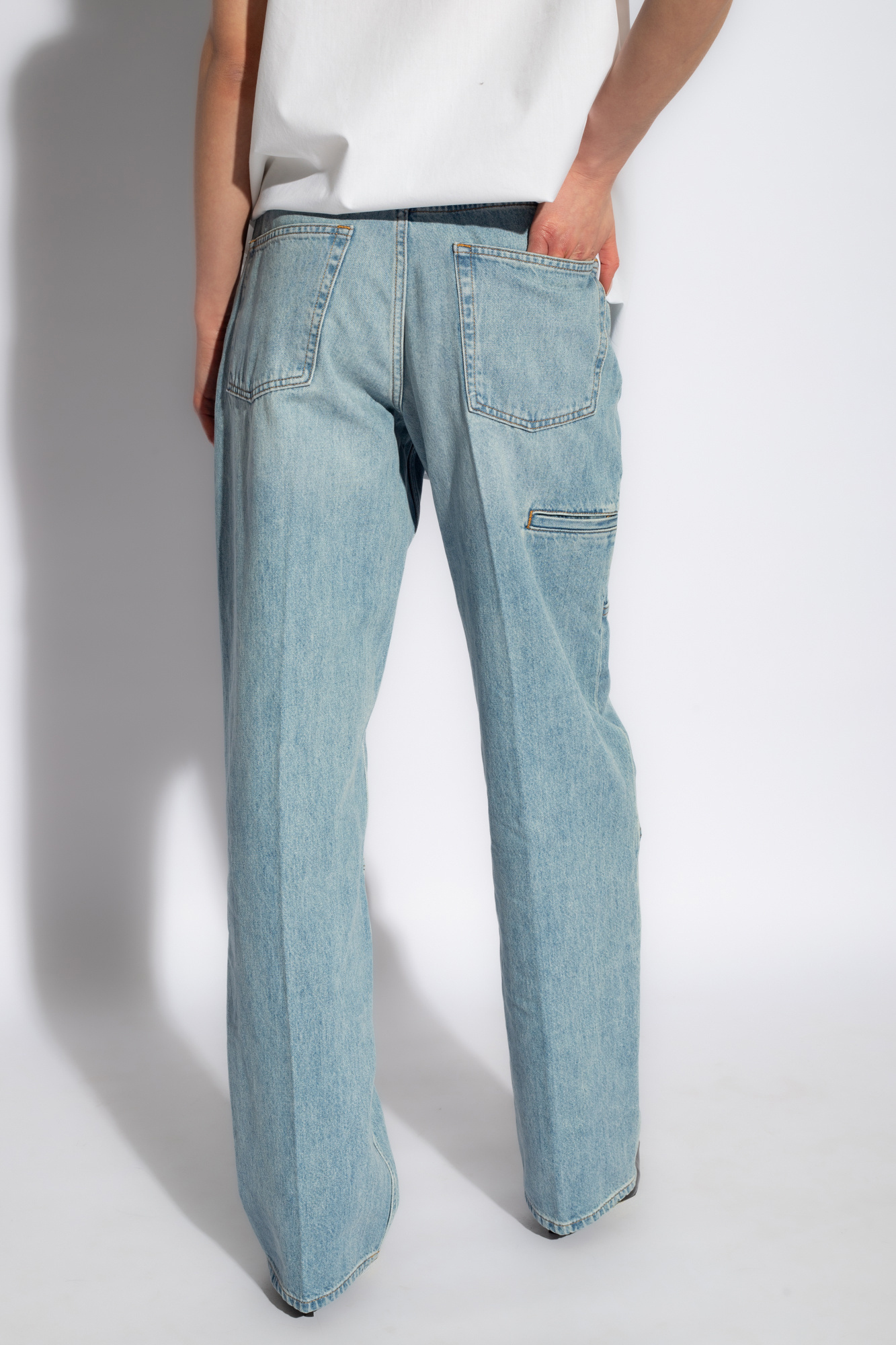 Helmut Lang Belt Ring Denim Trousers In Gray