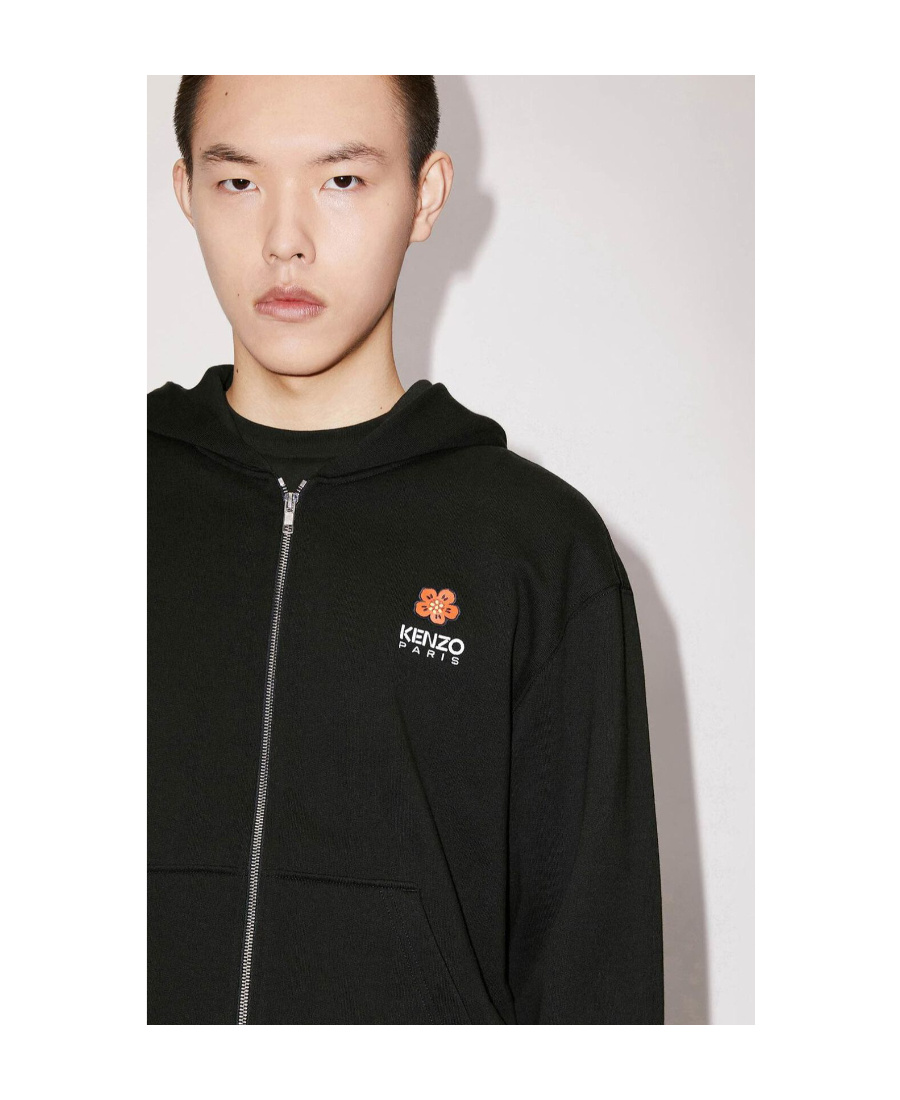 Kenzo Logo-embroidery Zip-up Hoodie In Black