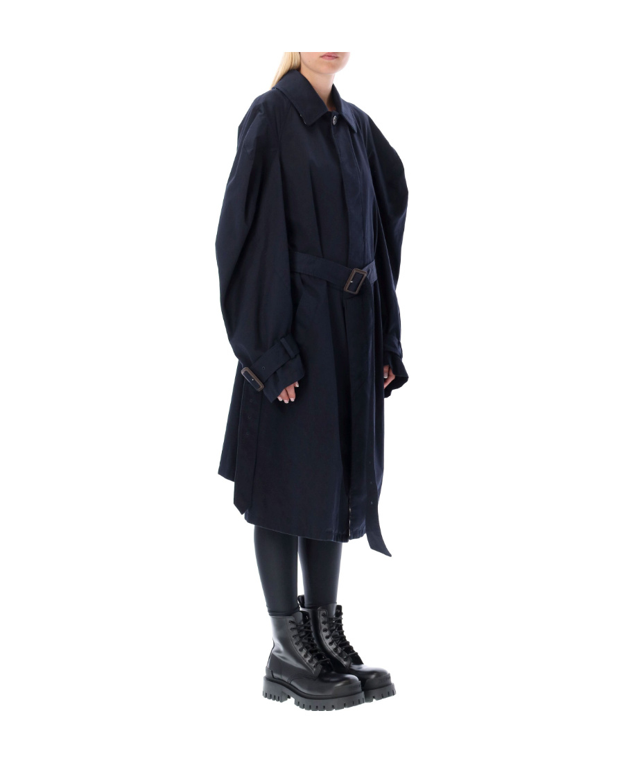 Balenciaga Twisted Puff-sleeves Cotton Trench Coat In Blue