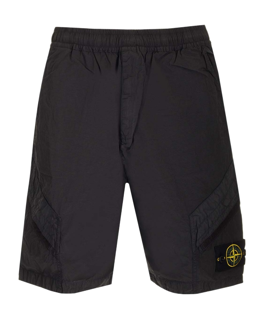 Stone Island Compass-badge Seersucker Shorts In Black