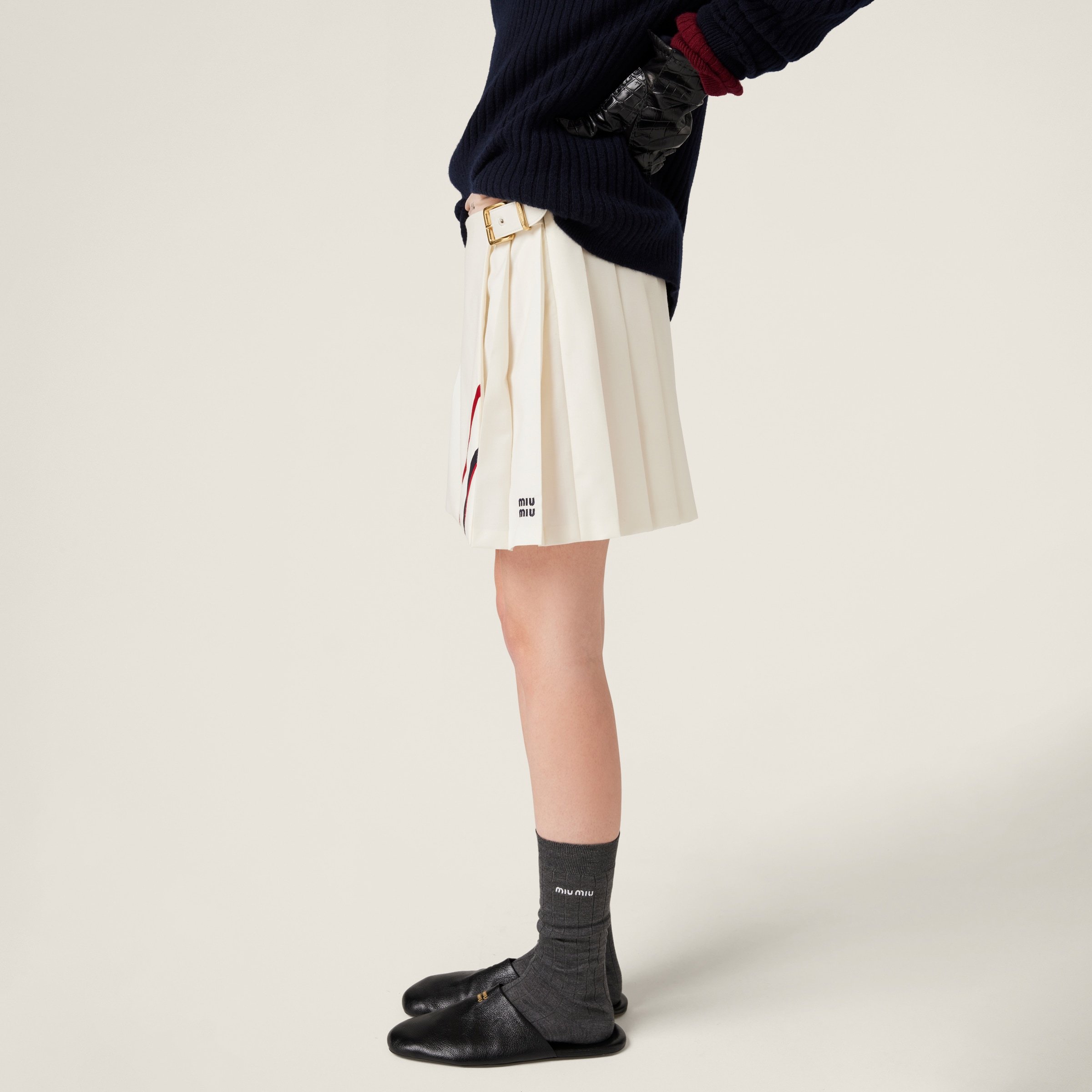 Miu Miu Pleated Mohair Fabric Mini-skirt In White