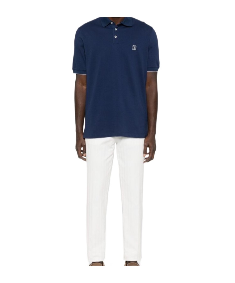 Brunello Cucinelli Short-sleeved Polo Shirt In Blue