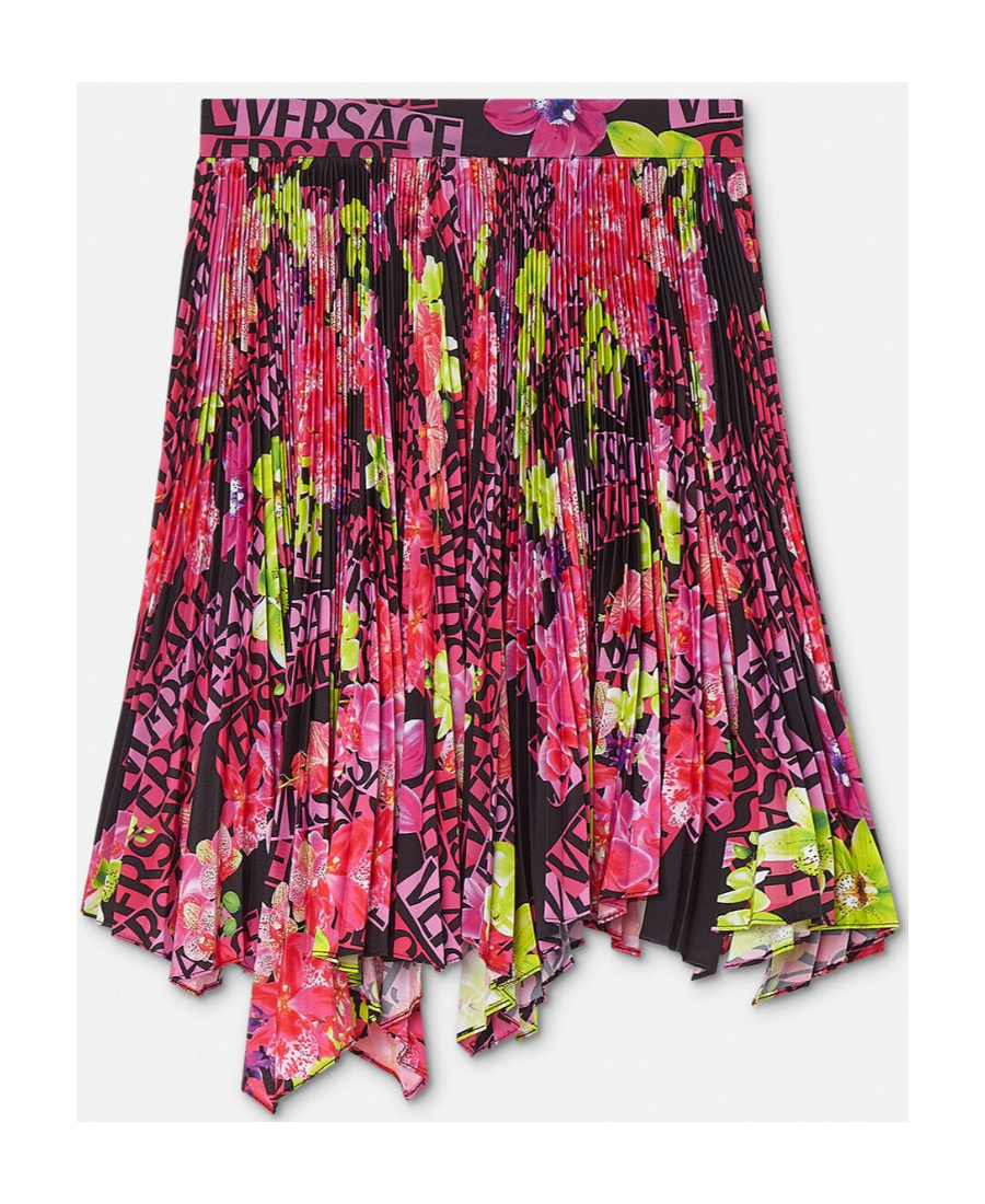 Shop Versace Logo-print Pleated Asymmetric Skirt In Red