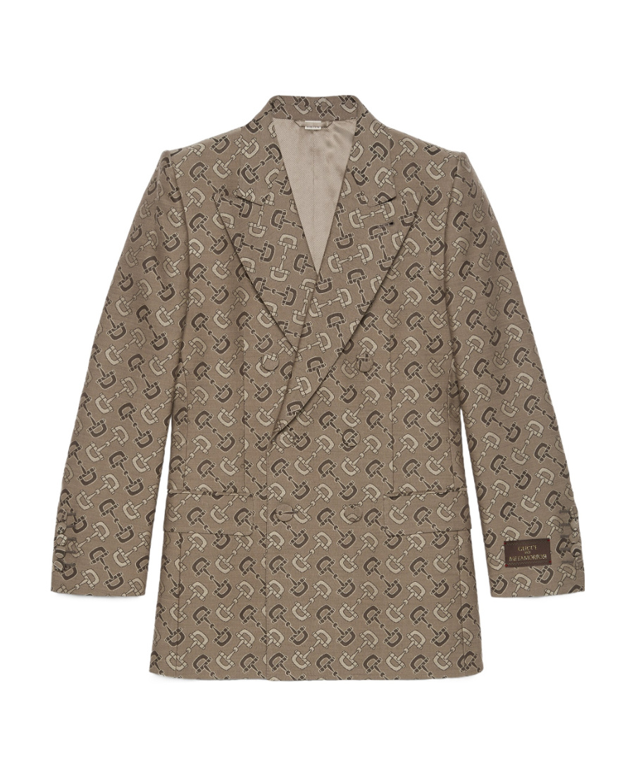 Gucci Maxi Horsebit Pattern Cotton Jacket In Gray