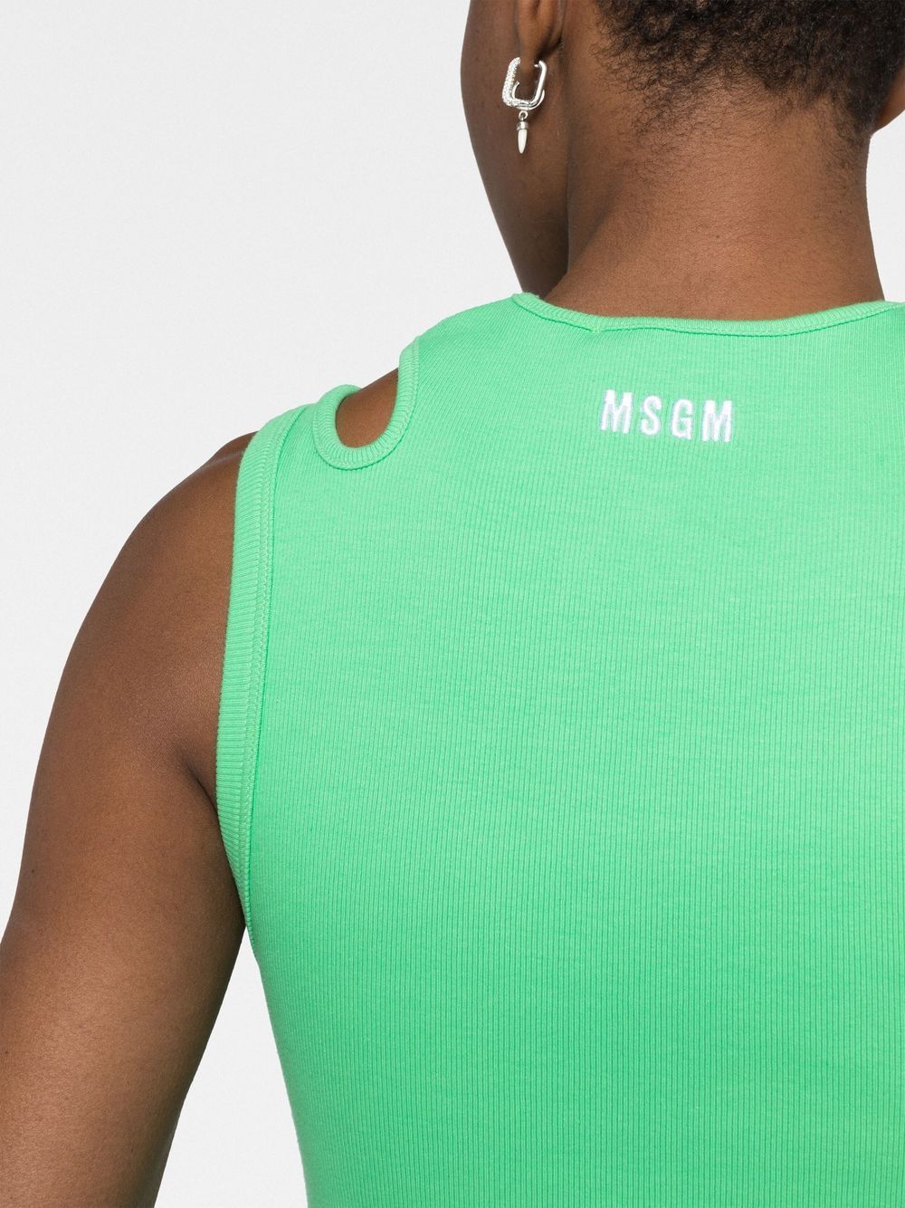 Msgm Light Green Ribbed Tank Top With Cut-out Detailing In Cotton Woman In Green