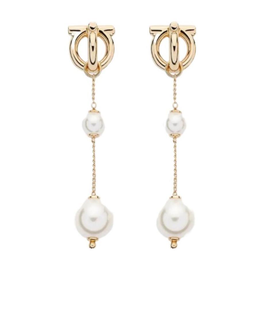 Ferragamo Pearl Drop Earrings Gold Finish In White