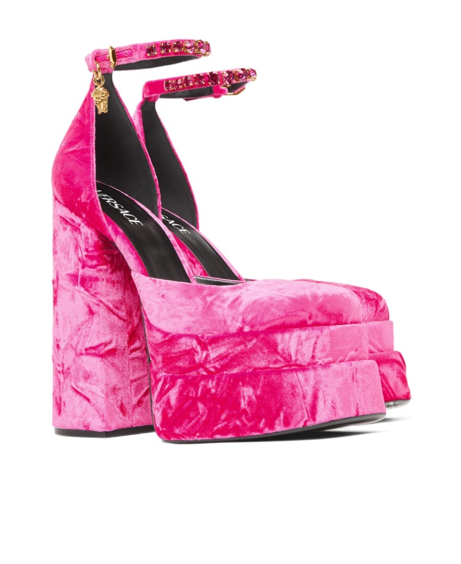 Versace Medusa Aevitas Velvet Platform Pumps In Pink