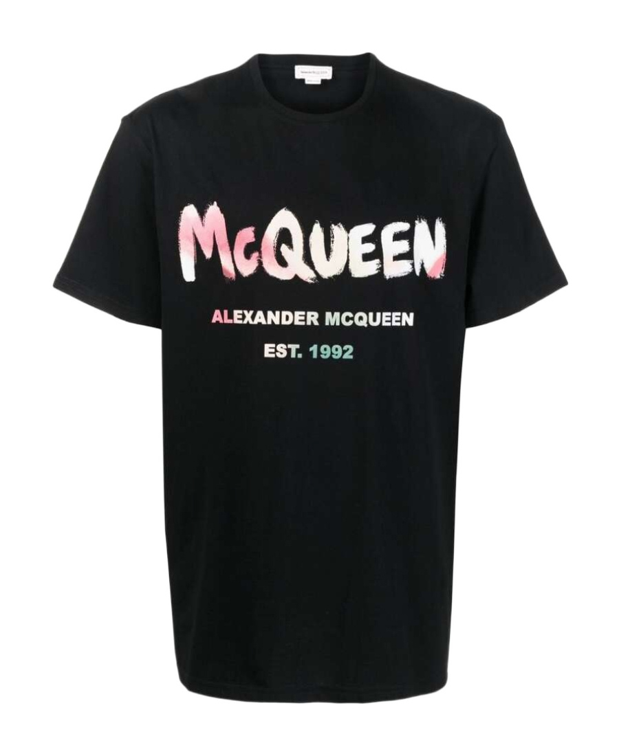 Alexander Mcqueen Abstract Logo-print T-shirt In Black