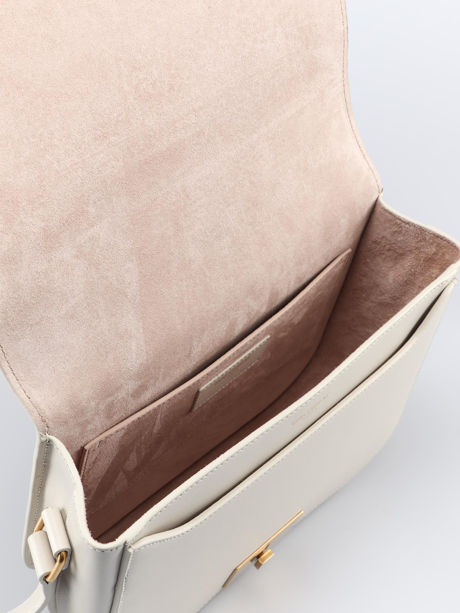 Saint Laurent Logo Flip Shoulder Bag In Nude