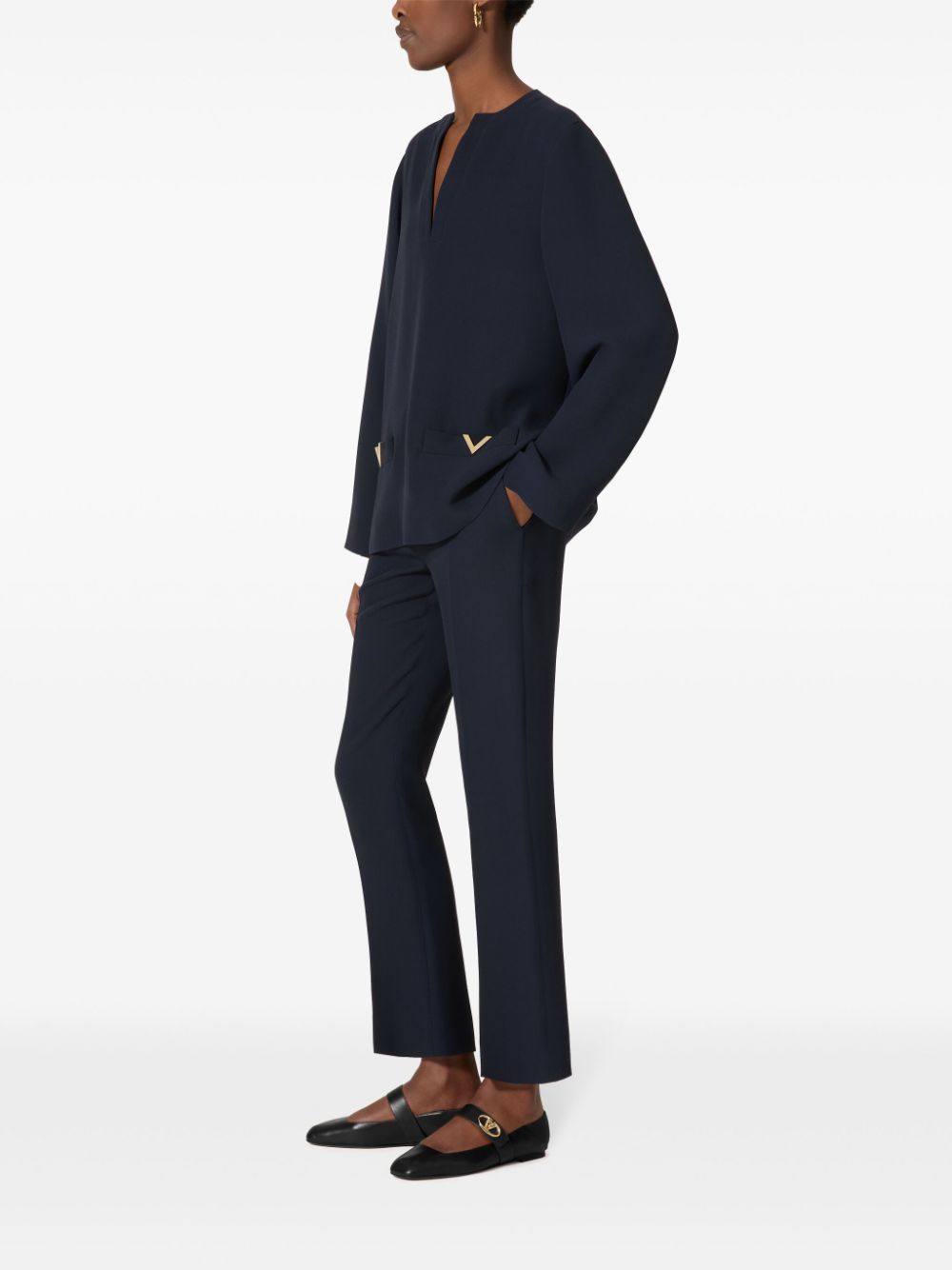 Shop Valentino Belt-loop Casual Pants In Black