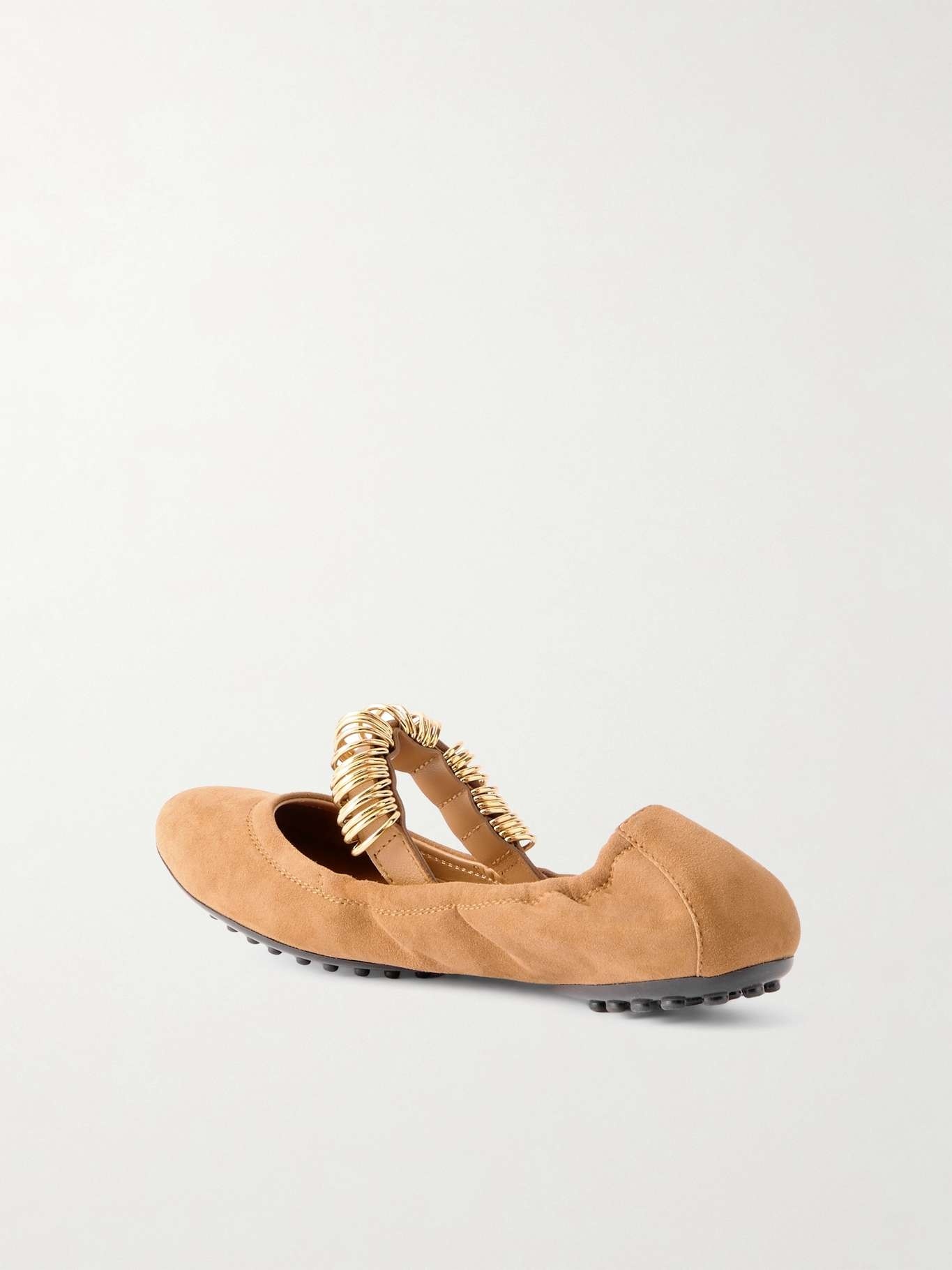 Tod's Ballerina Embellished Leather-trimmed Suede Flats In Brown