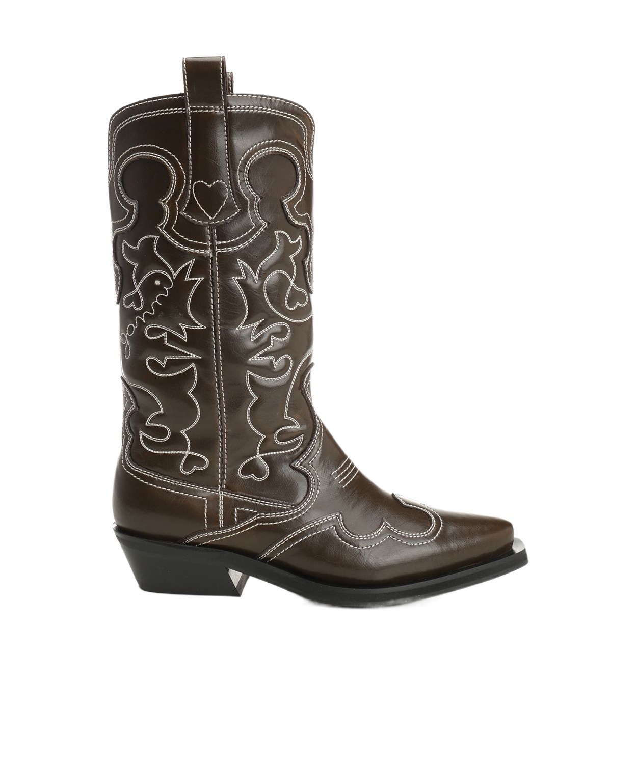 Ganni Mid Shaft Embroidered Western Boot Oleatex Boots Black