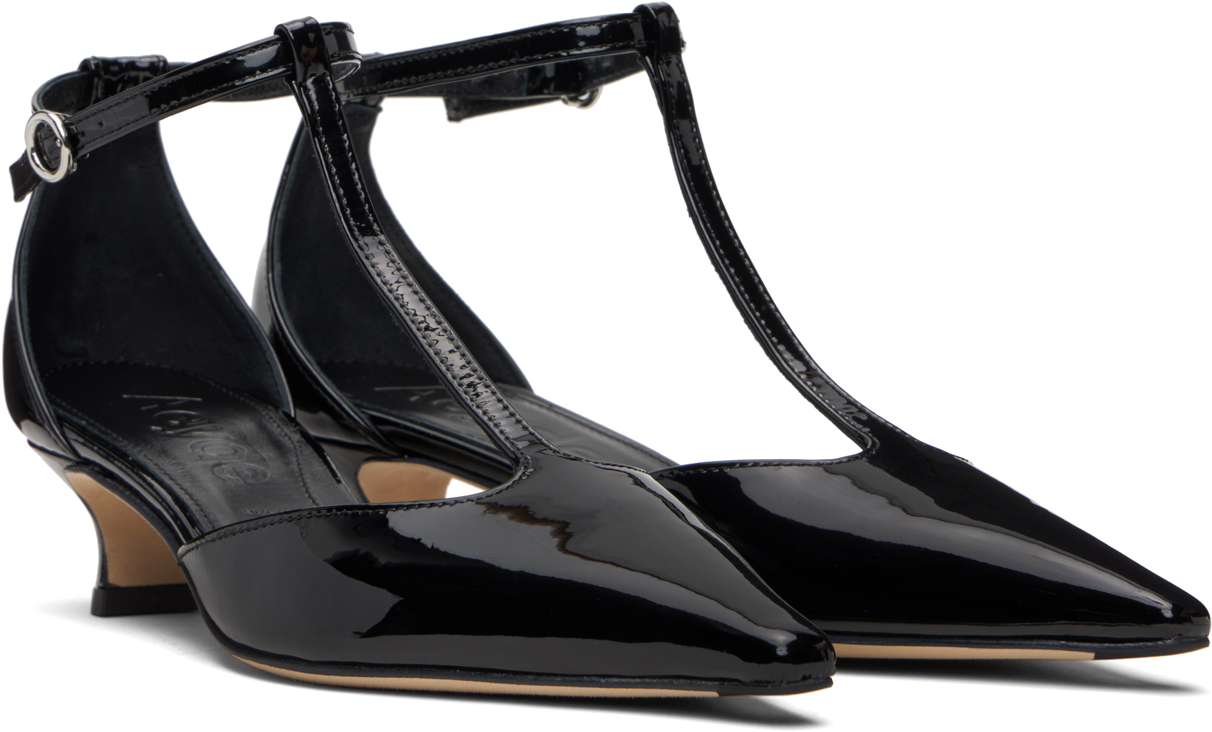Aeyde Liz Patent Leather T-strap Pumps In Black
