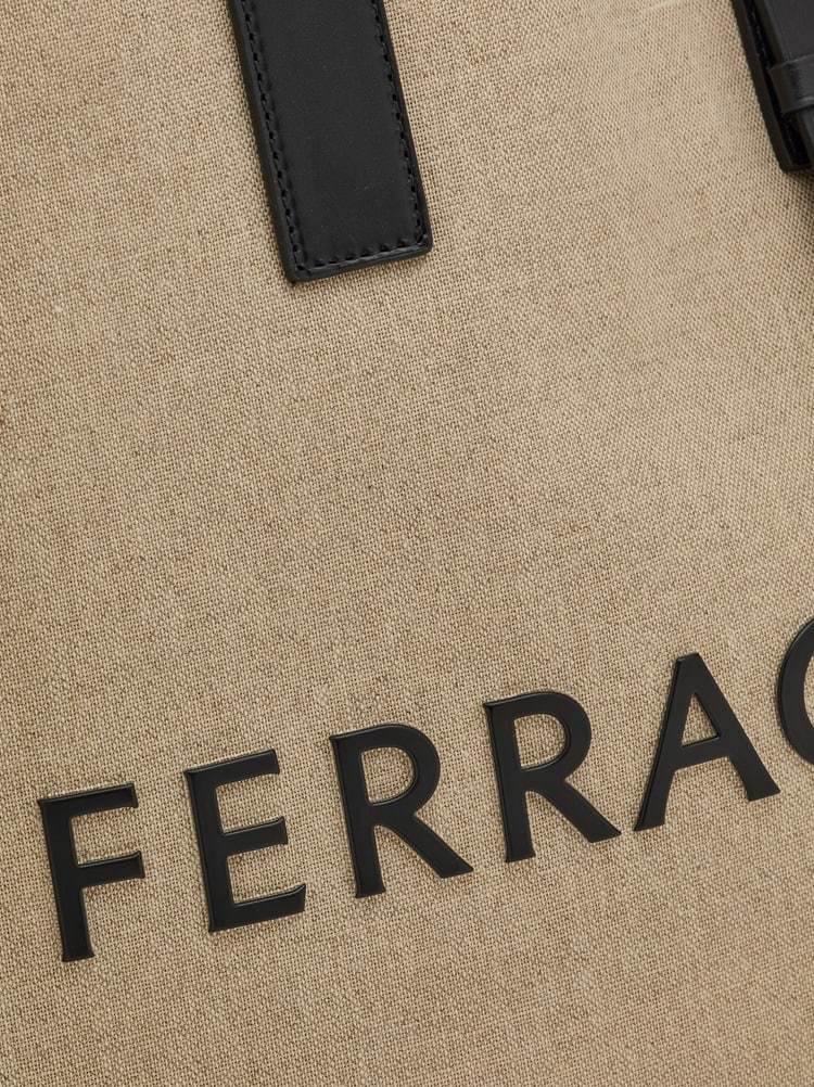 Shop Ferragamo Logo-embossed Leather Tote Bag In Nude
