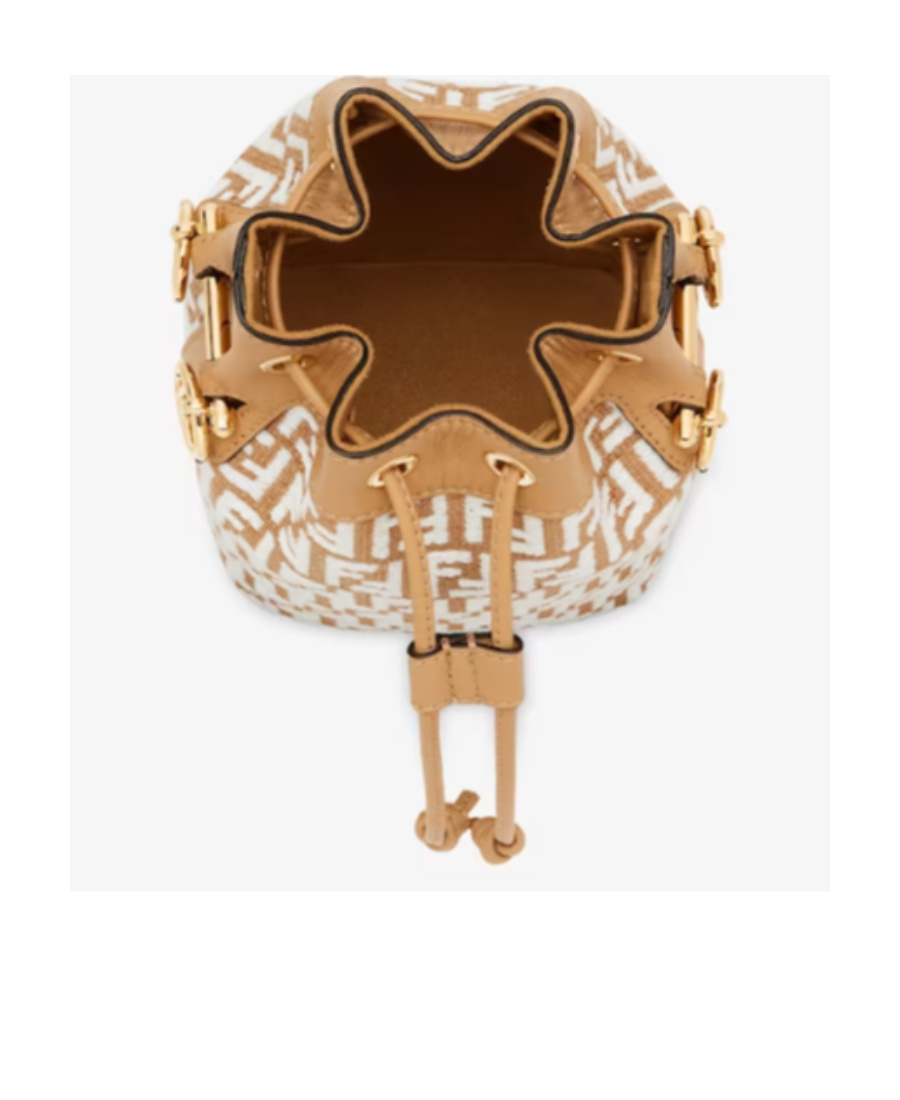 Shop Fendi Raffia Mini Bag With White Tapestry Fabric Ff Motif In Nude