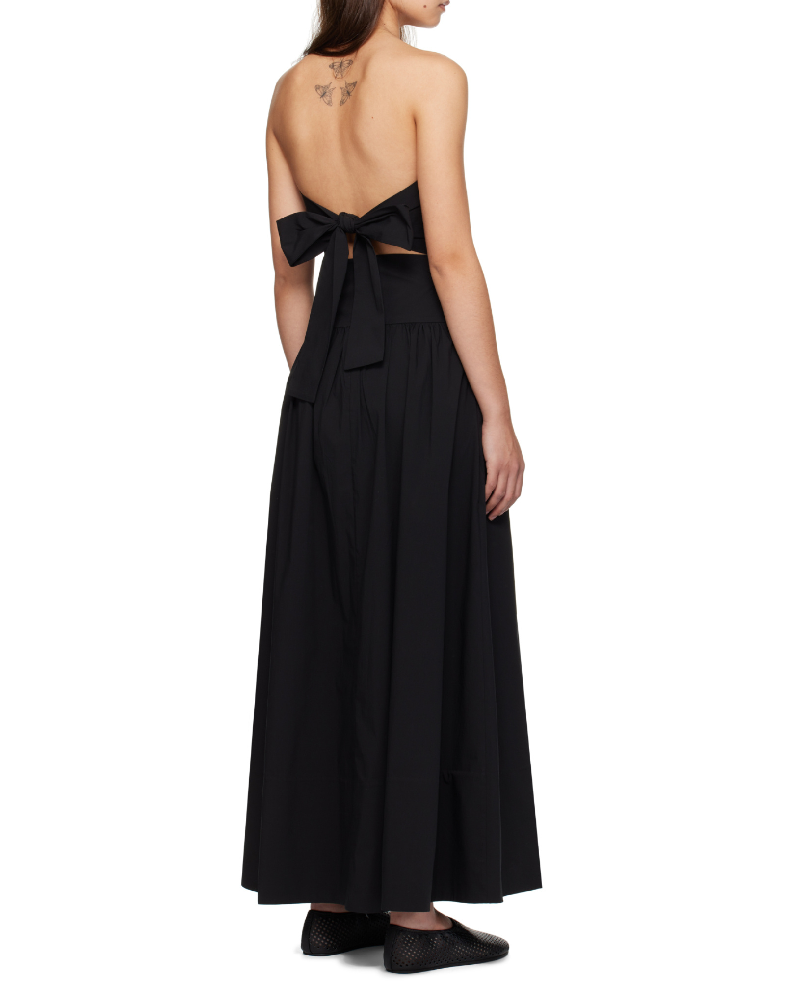 St Agni Black Gathered Strapless Tie Back Maxi Dress