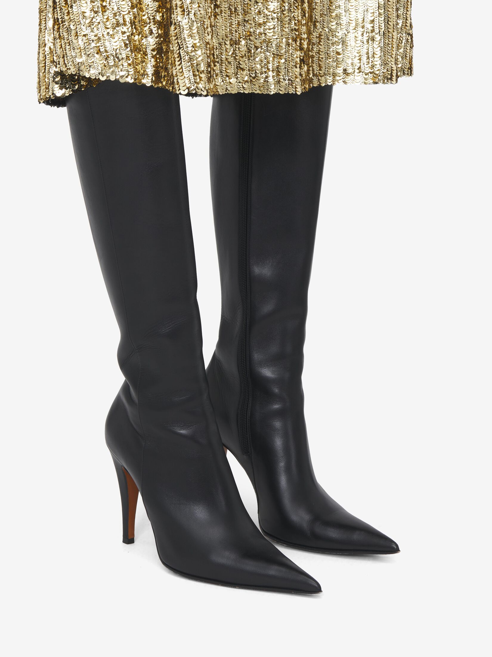 Alexander Mcqueen Faux Leather Birdee Knee-high Boots 105 In Black