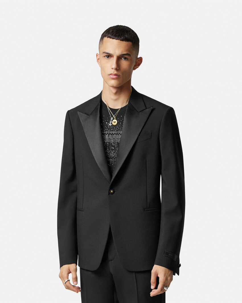 Versace Duchesse Satin-trim Single-breasted Blazer In Black