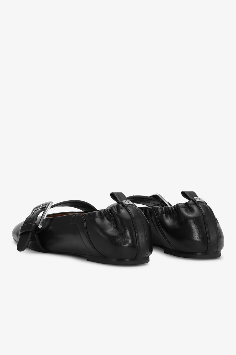 Ganni Buckle Strap Ballerinas With Rounded Square Toe In Blue