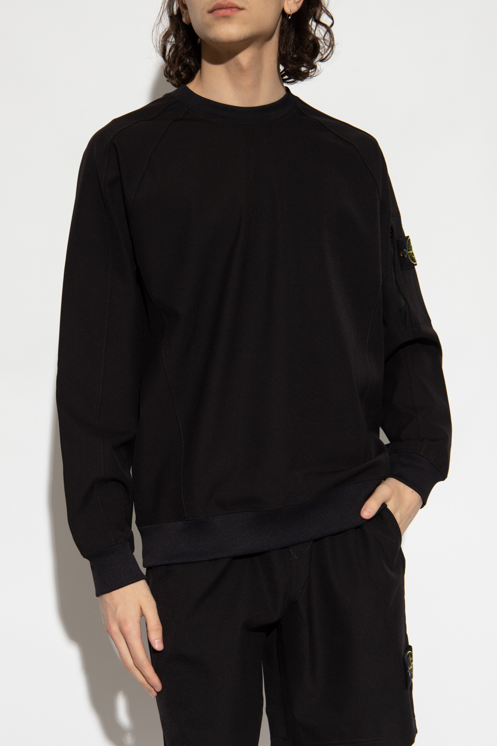 Shop Stone Island Compass-motif Long-sleeved Sweatshirt In Black