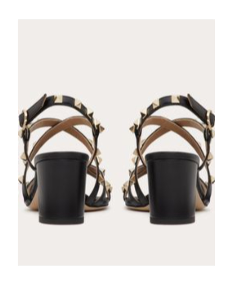 Valentino Garavani Rockstud Calfskin Sandal With Straps 60mm Woman Black 38 In Multicolor
