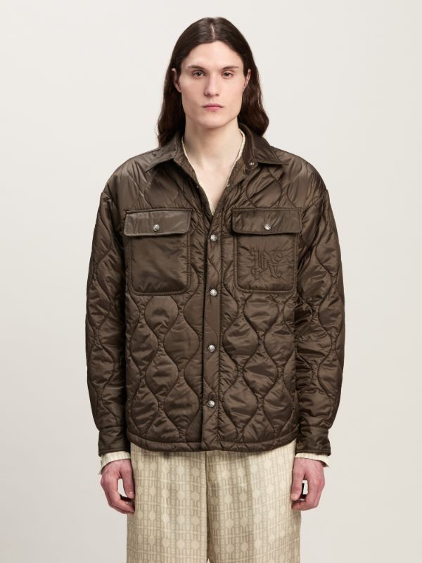 Palm Angels Logo Embroidered Drop Shoulder Jacket In Brown