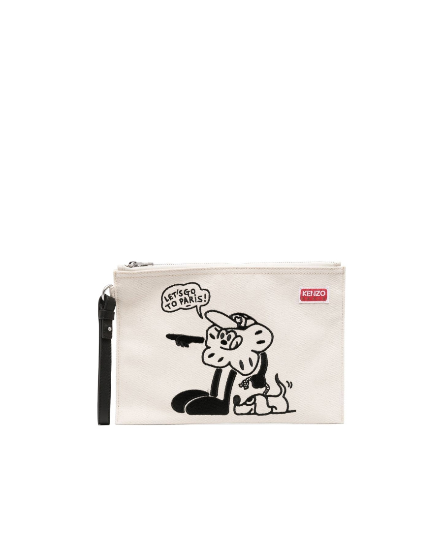 Kenzo Bone Blocks Cotton Clutch Bag In Pink