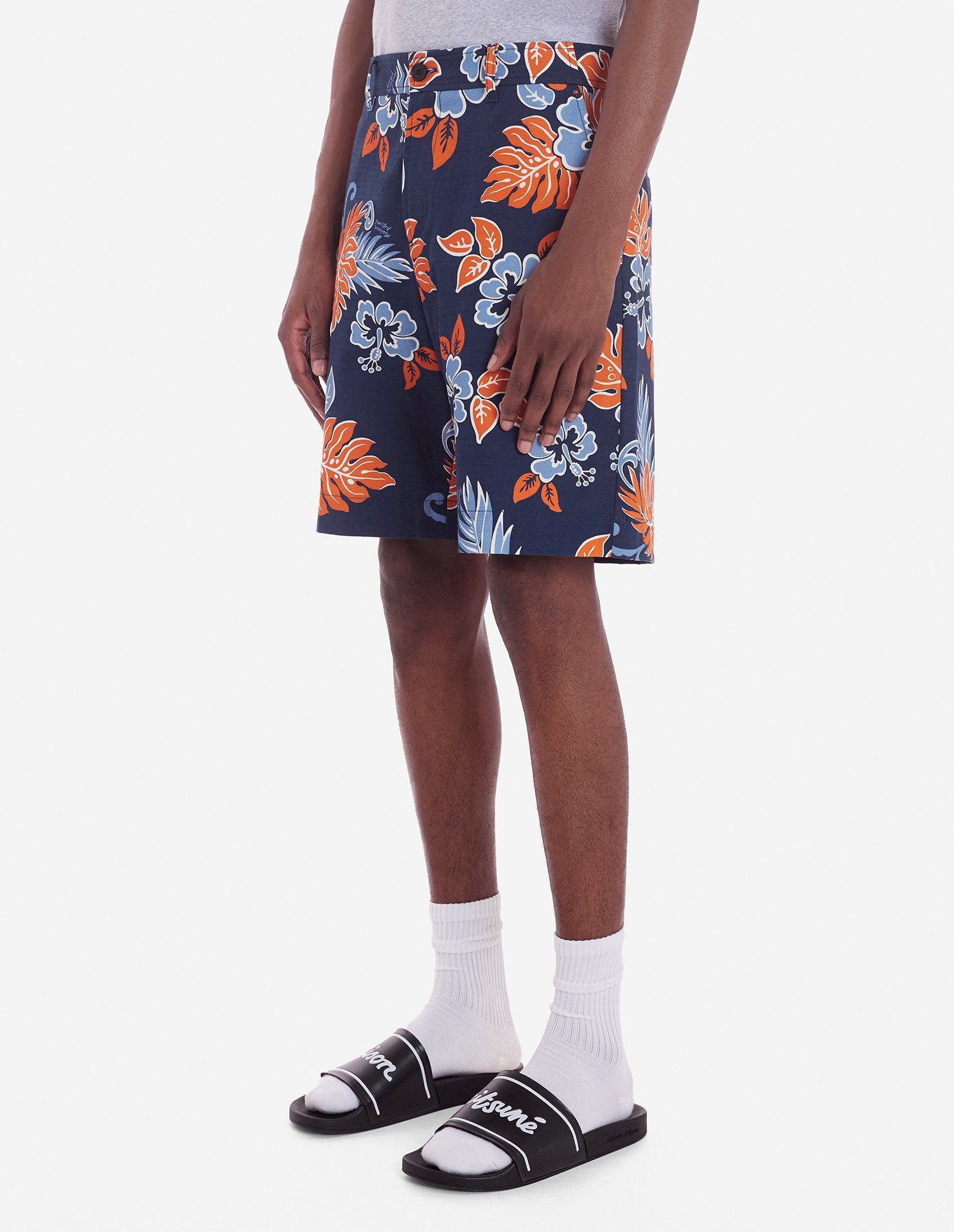 Shop Maison Kitsuné Floral Printed Board Shorts In Blue