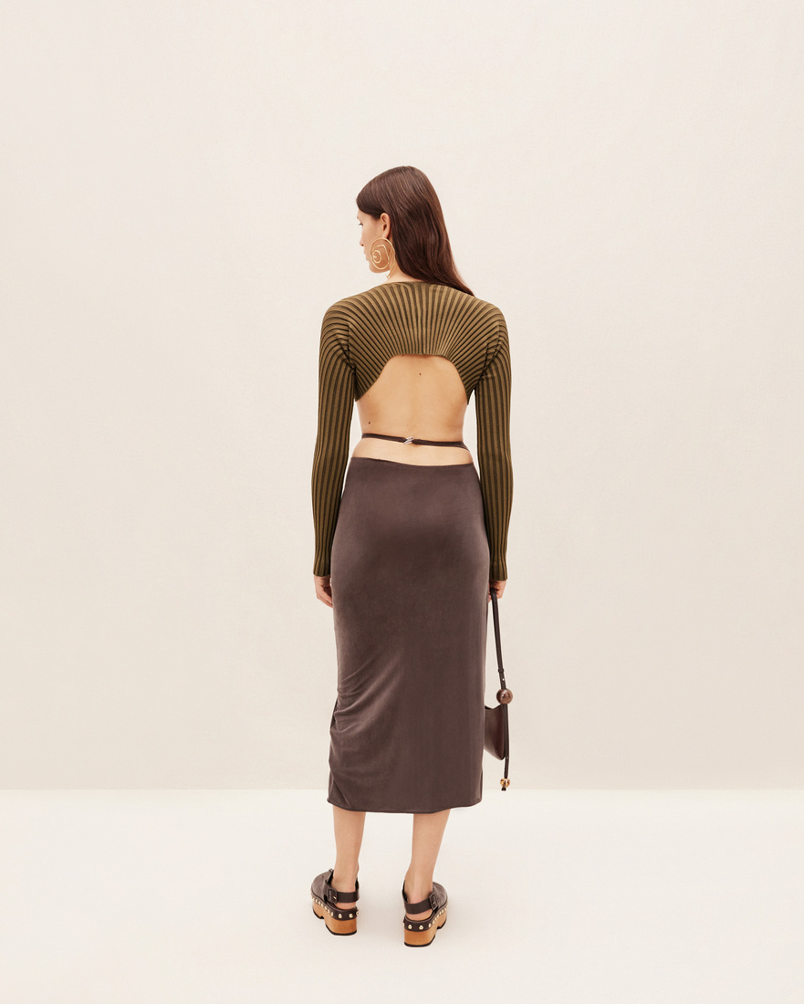 Jacquemus Logo-lettering Cropped Cardigan In Brown