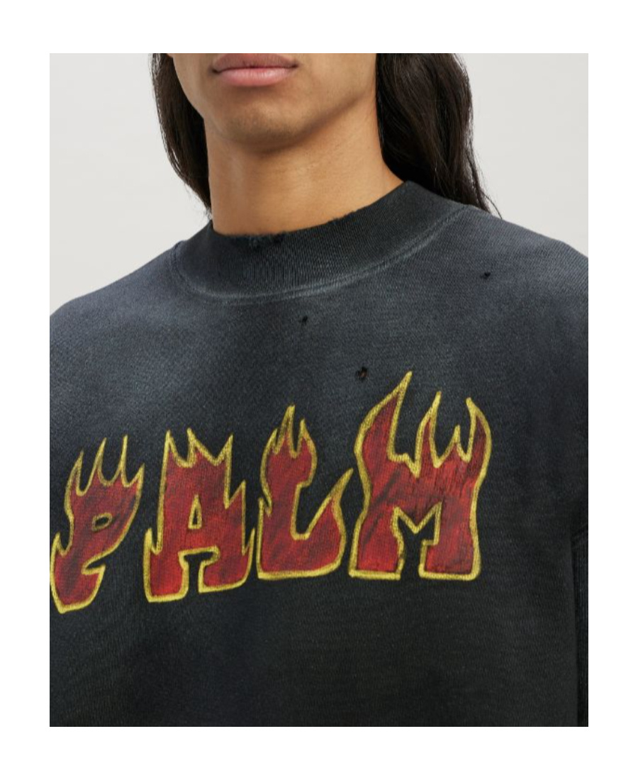 PALM ANGELS LOGO FLAMES COTTON SWEATSHIRT